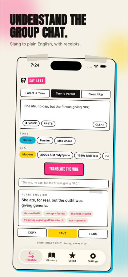 Teen to Parent translation with slang chips explained